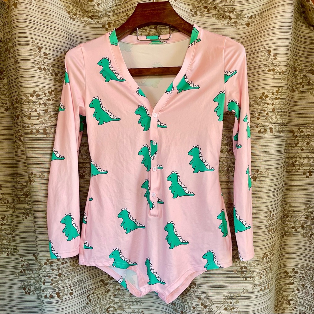 Pink Dinosaur Print PJs Pajamas Bodysuit Romper